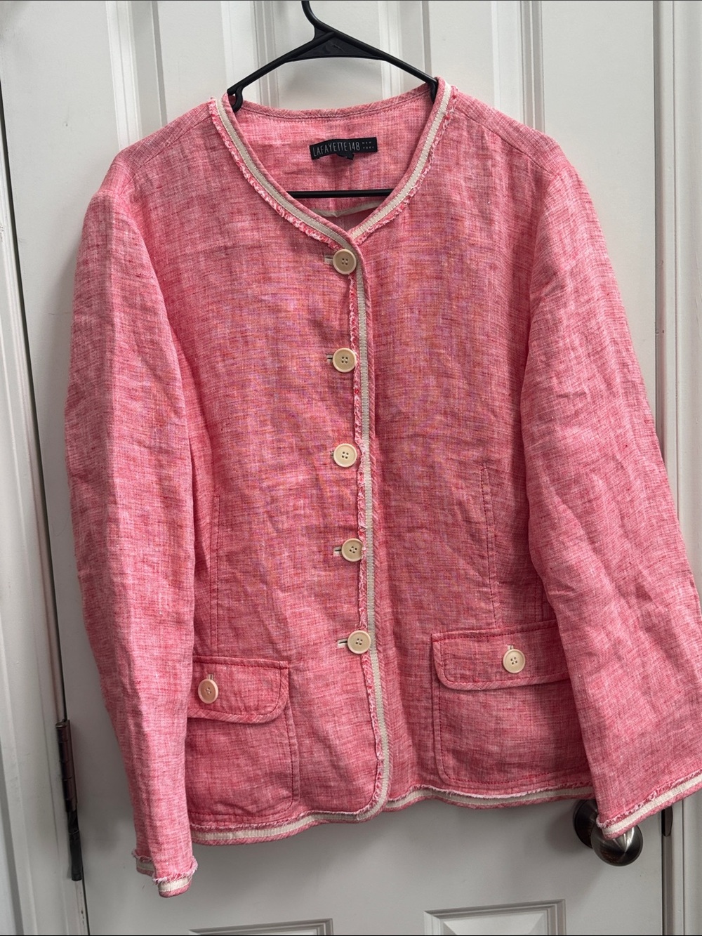 Lafayette 148 New York Linen Pink Tweed Collarless Jacket